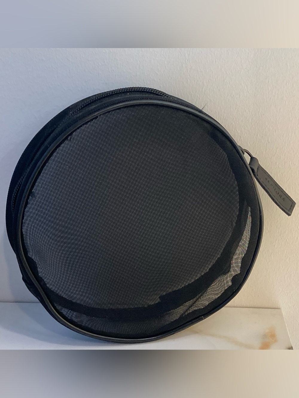 Sephora Black Mesh Round Cosmetic Bag with Zipper Brand New Unisex